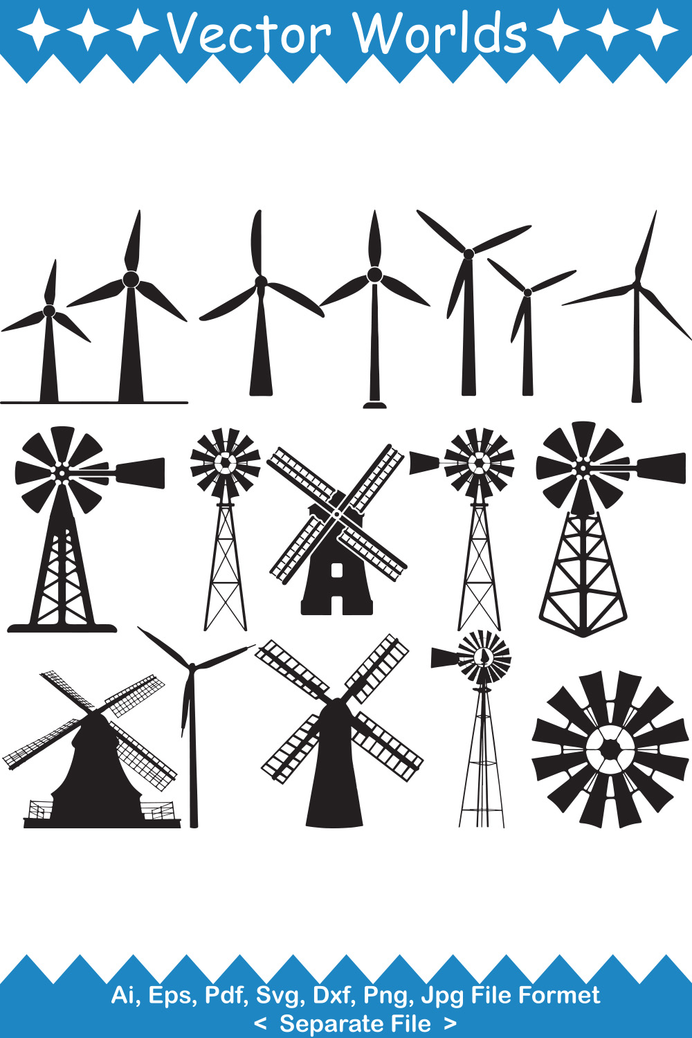 Windmill Electric SVG Vector Design pinterest preview image.