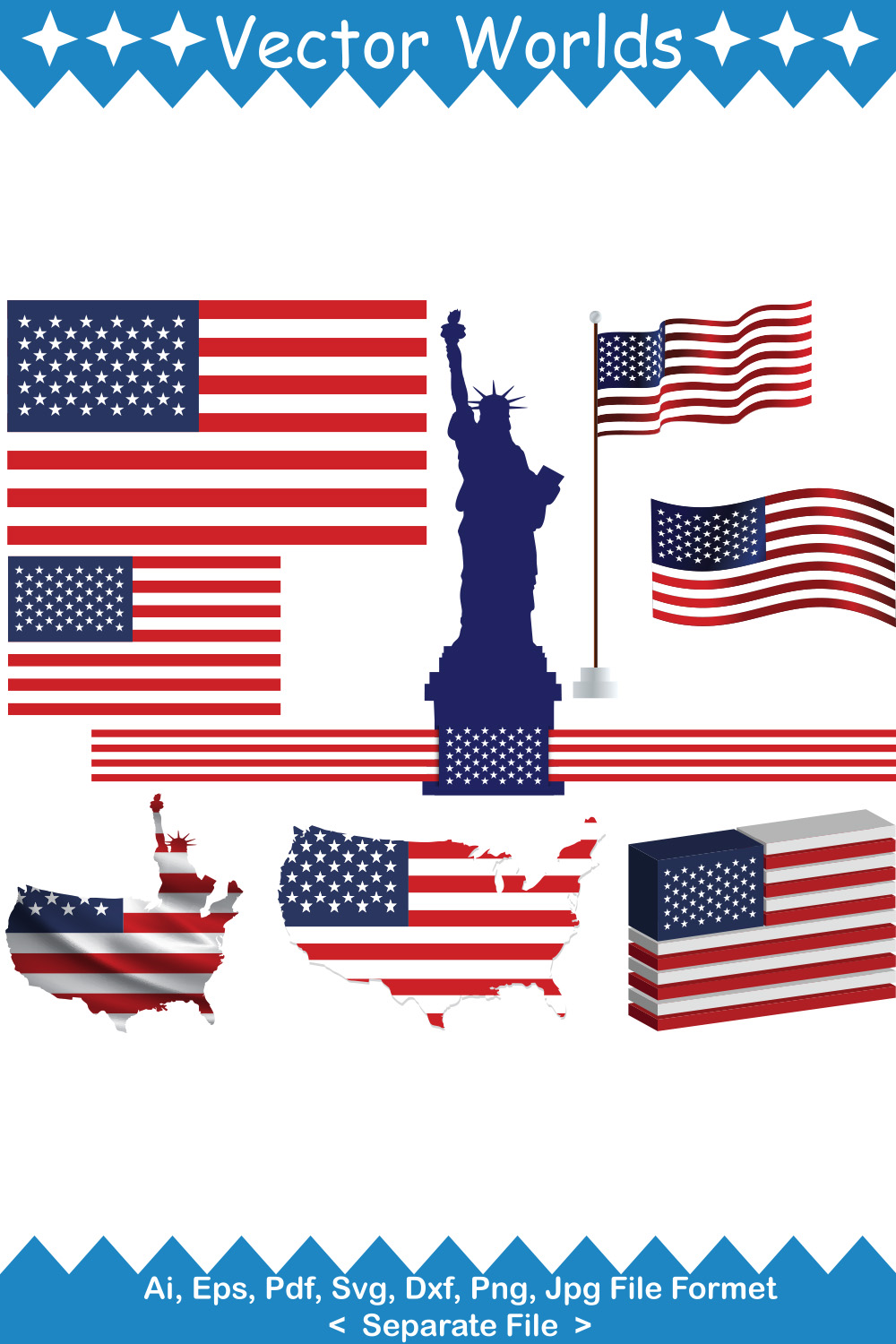 Usa Flag SVG Vector Design pinterest preview image.