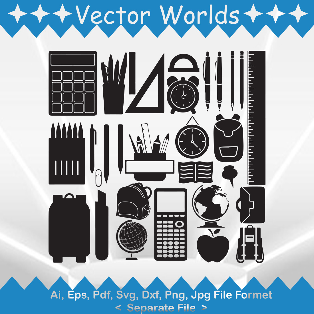 School Supplies SVG Vector Design preview image.