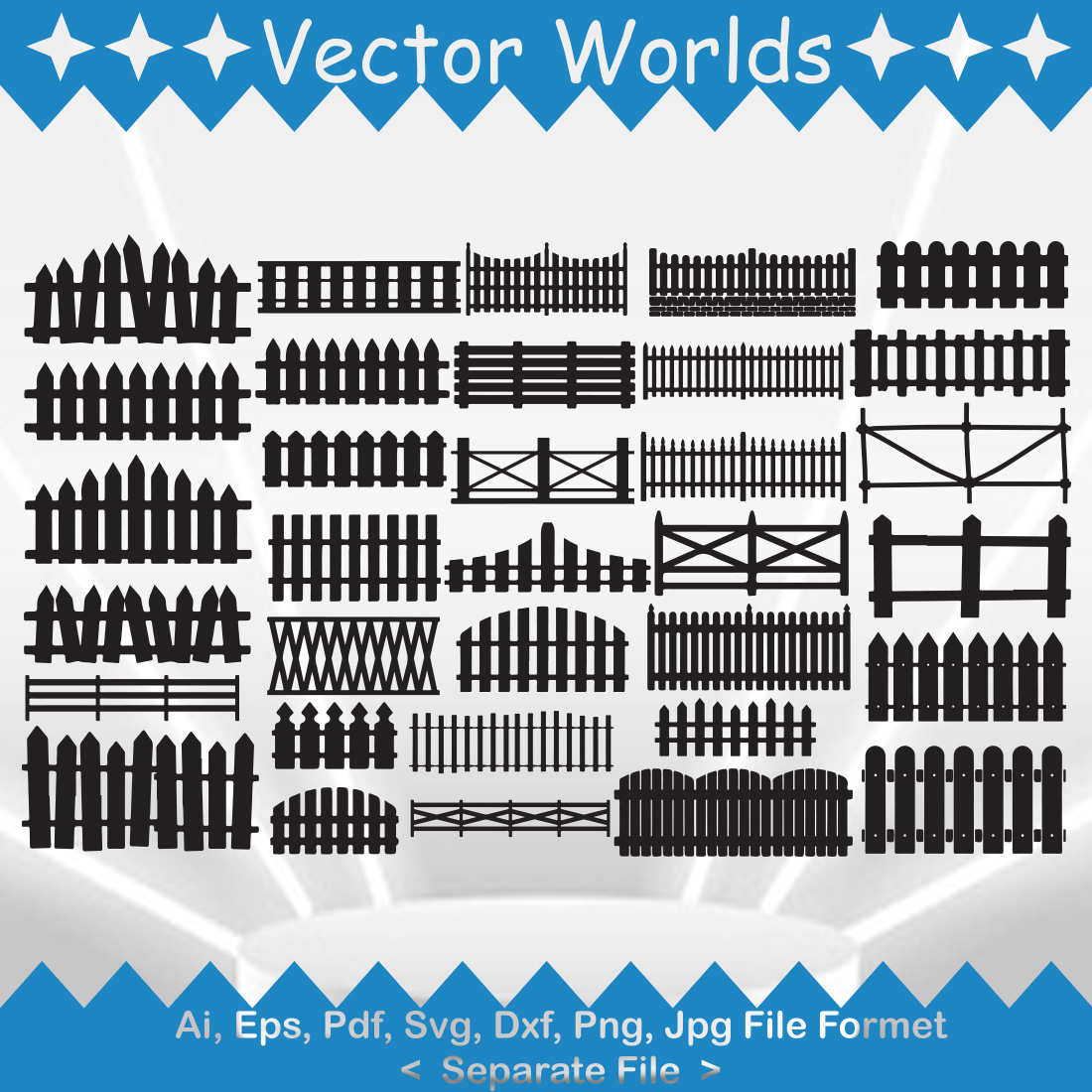 Wooden Fence SVG Vector Design preview image.