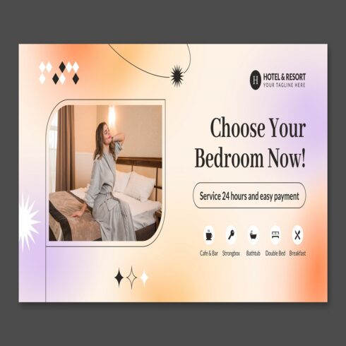 Gradient hotel template design cover image.