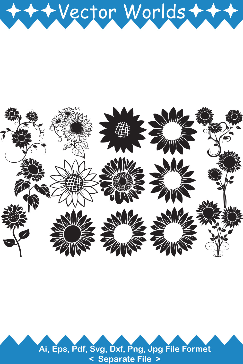 Sun Flower SVG Vector Design pinterest preview image.