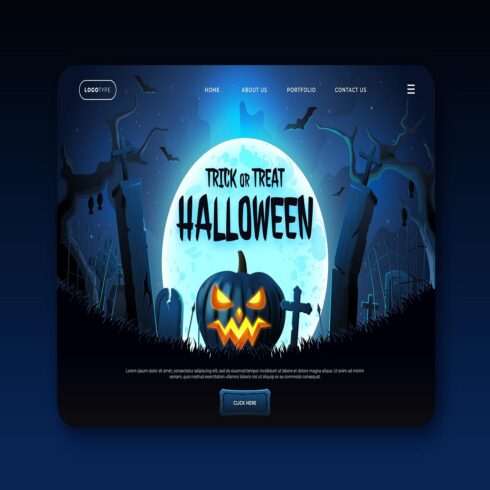 Halloween landing page template cover image.