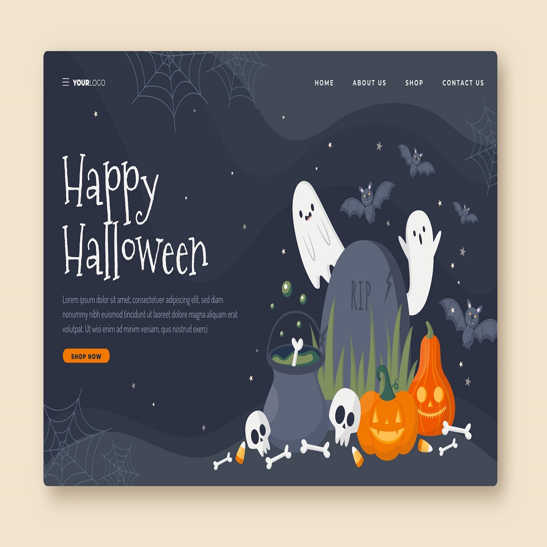 Halloween landing page template cover image.