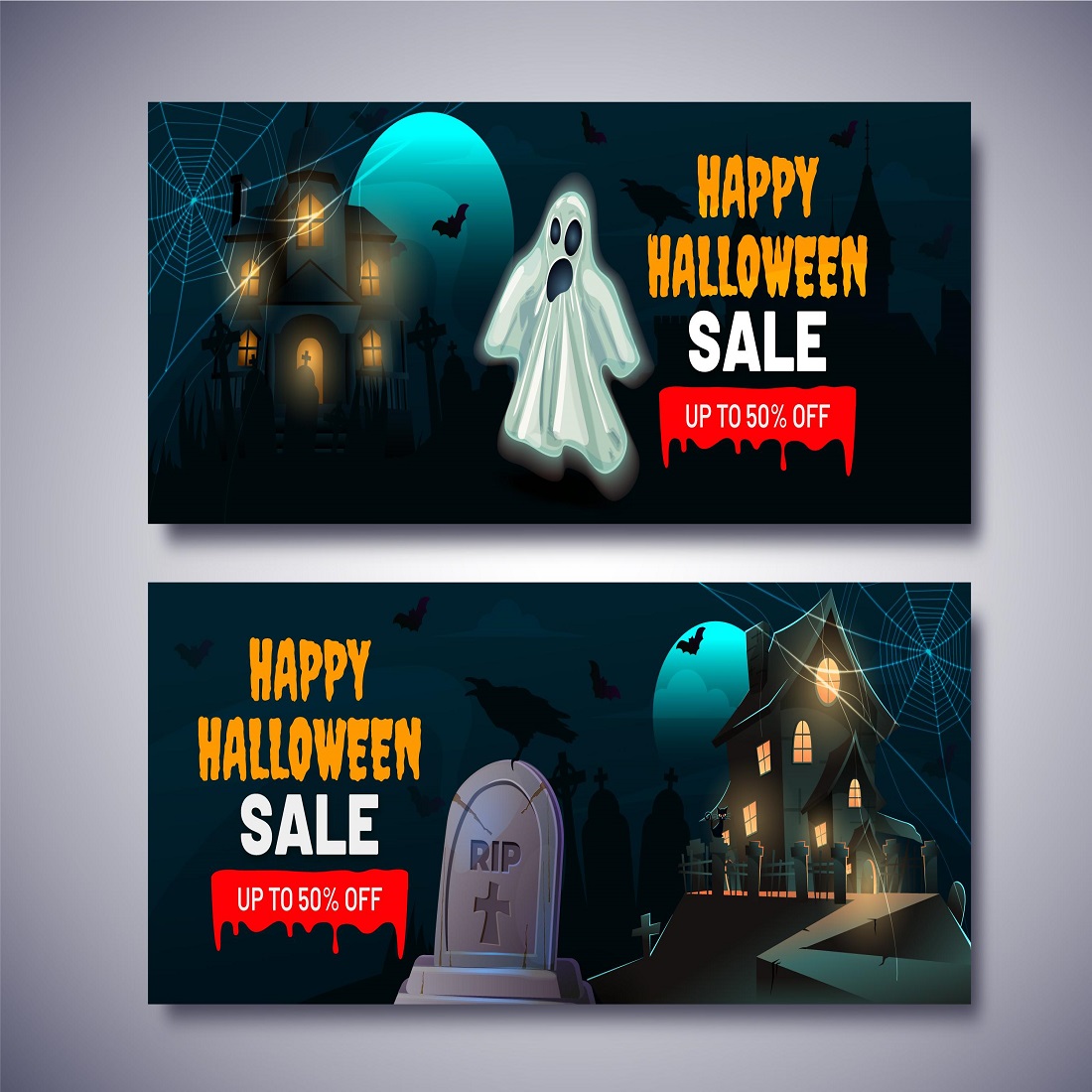 Halloween sale horizontal banners preview image.