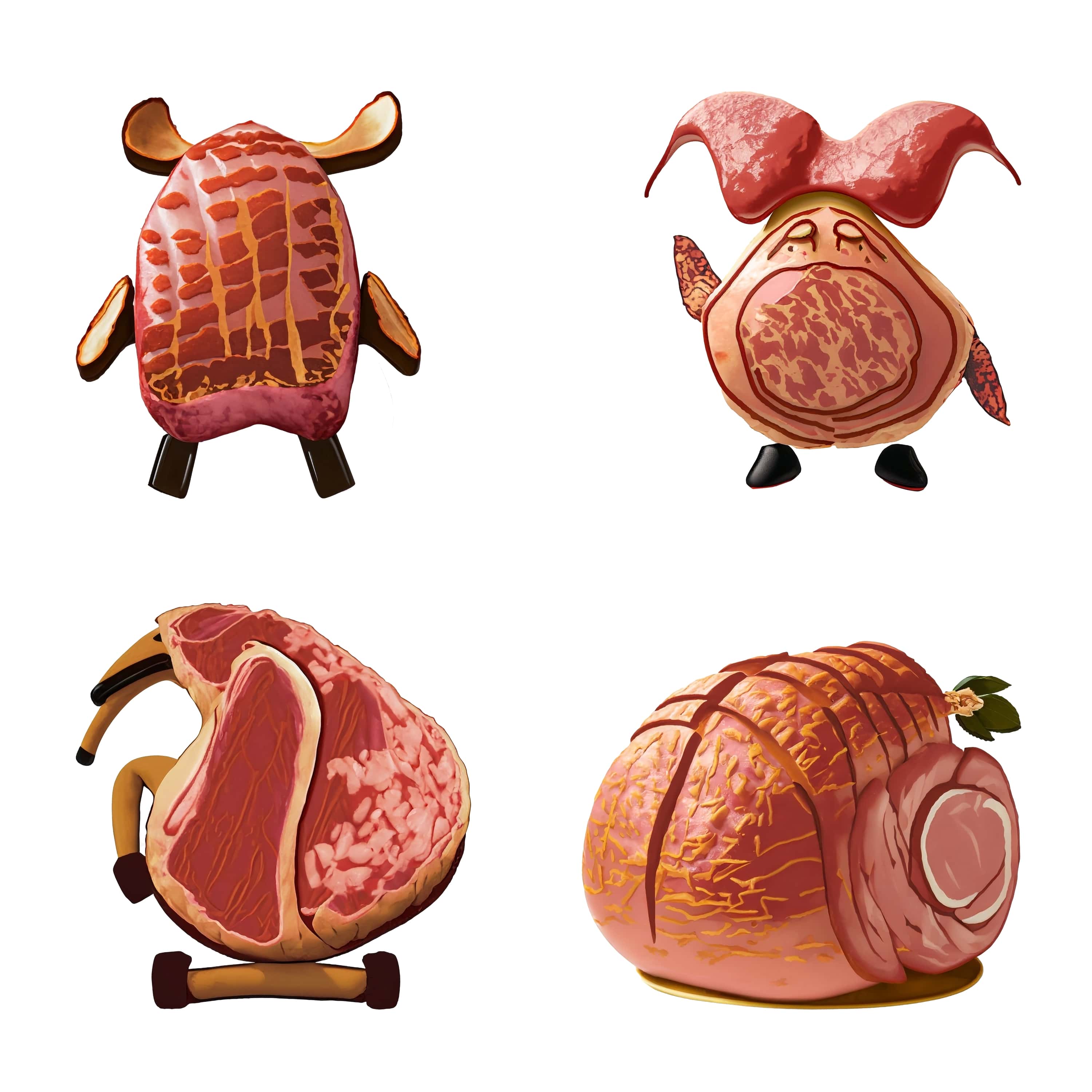 ham icon set. cartoon illustration of meat icon set for web design. 709