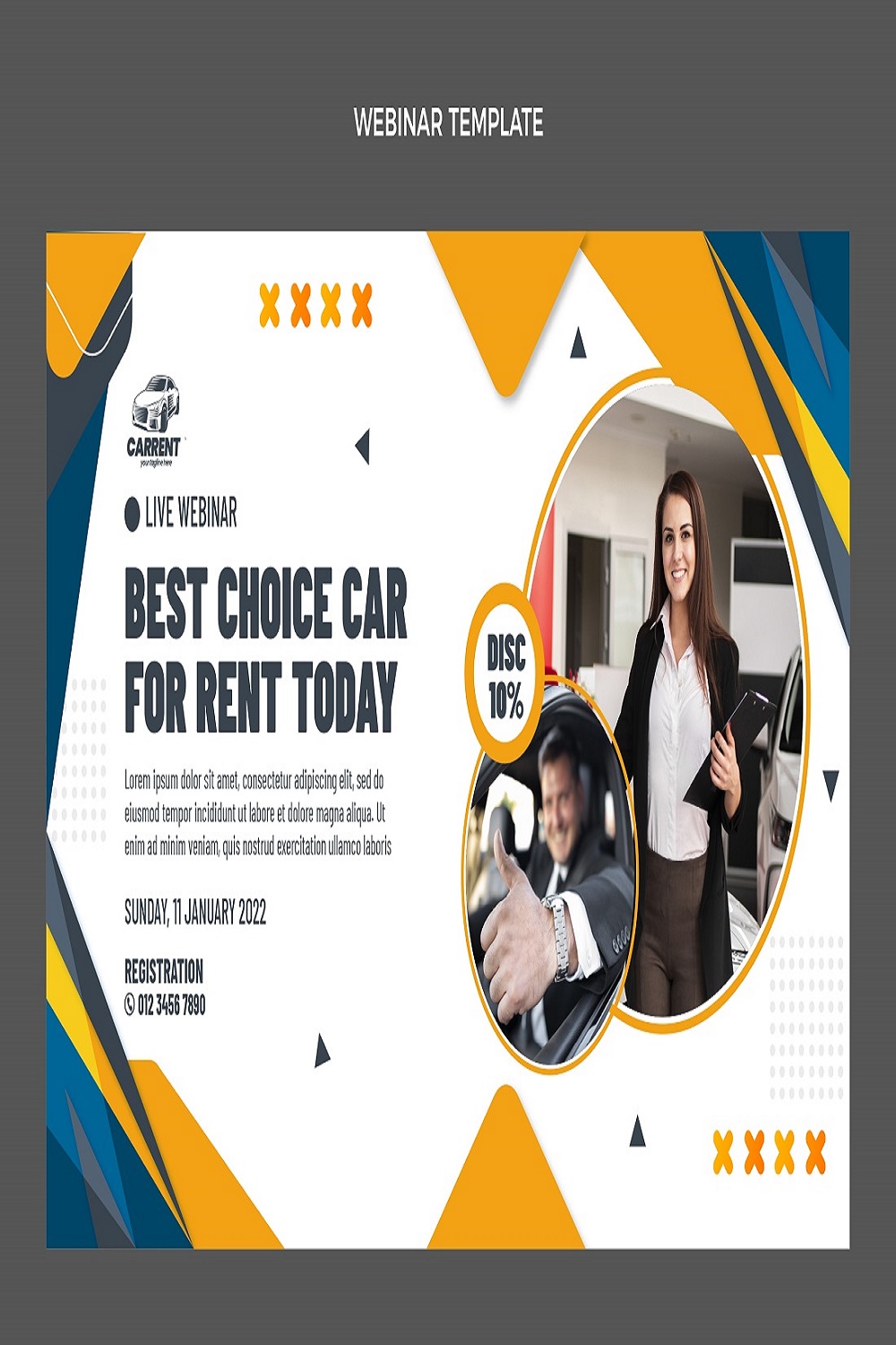 Hand drawn flat design car rental webinar pinterest preview image.