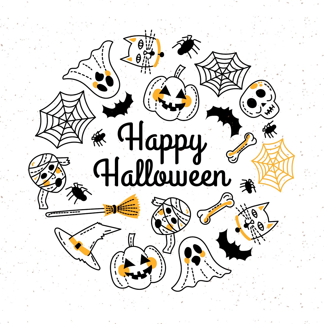 hand drawn happy halloween greeting card template 575