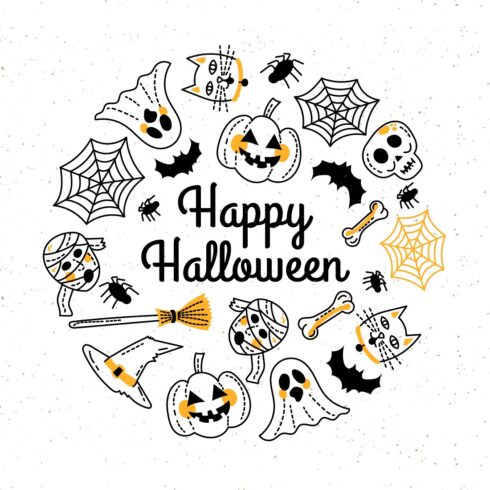 Hand drawn happy Halloween greeting card template cover image.