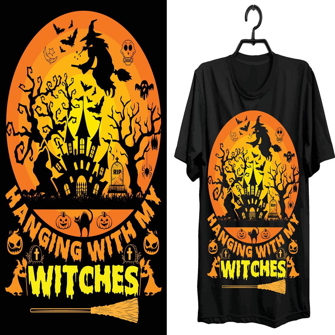 Hanging with my witches Halloween t-shirt design funny preview image.