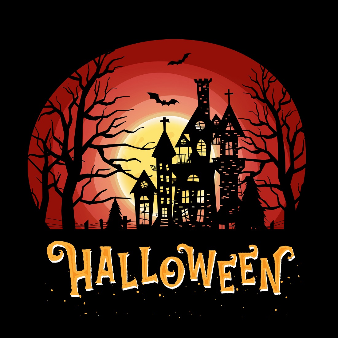 Halloween celebration with night scary castle preview image.