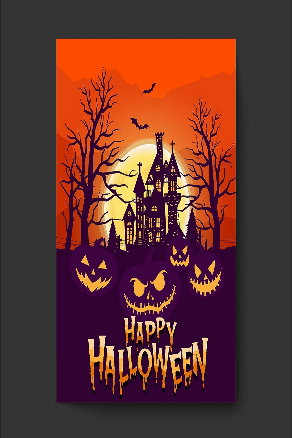 Happy Halloween party invitation background with night clouds scary castle pinterest preview image.