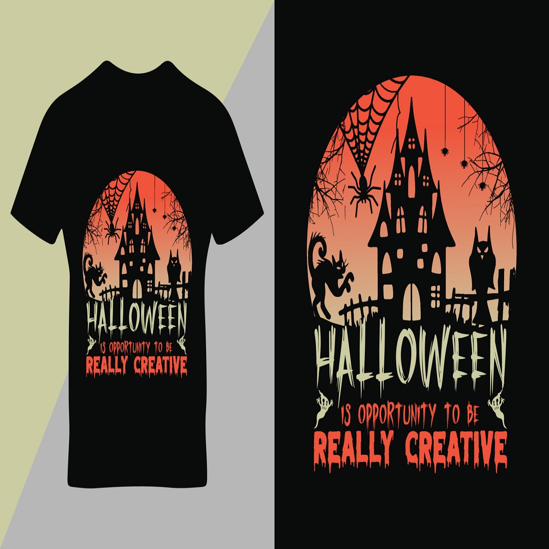 happy Halloween quote typography t-shirt design preview image.