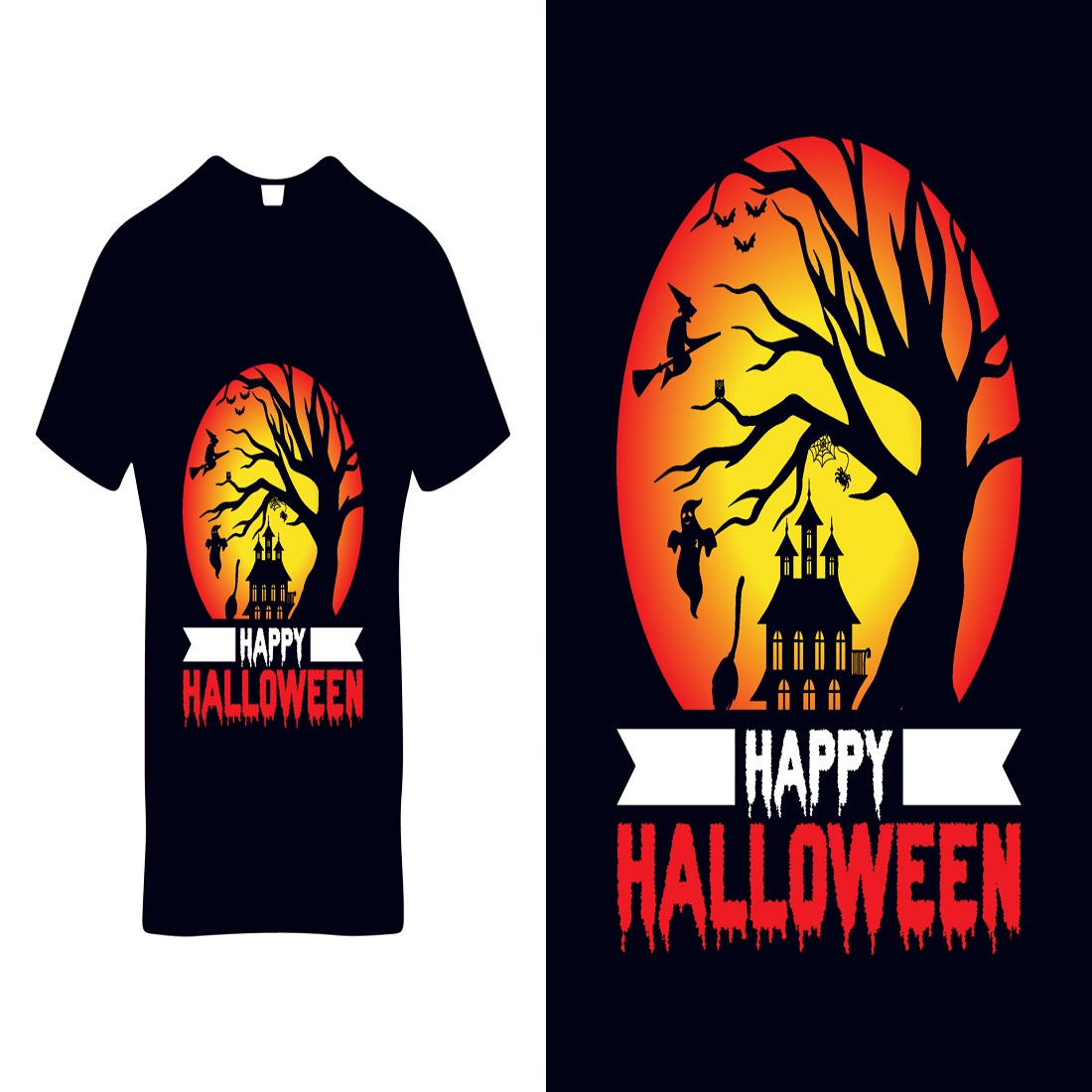 Happy Halloween t-shirt template design preview image.