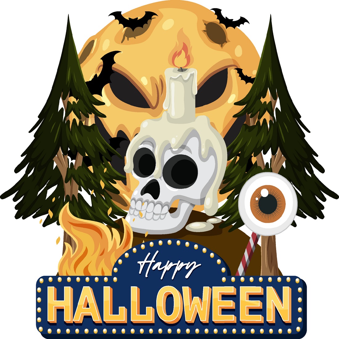 Happy Halloween Orange Skull Glitter Text Glitter Graphic