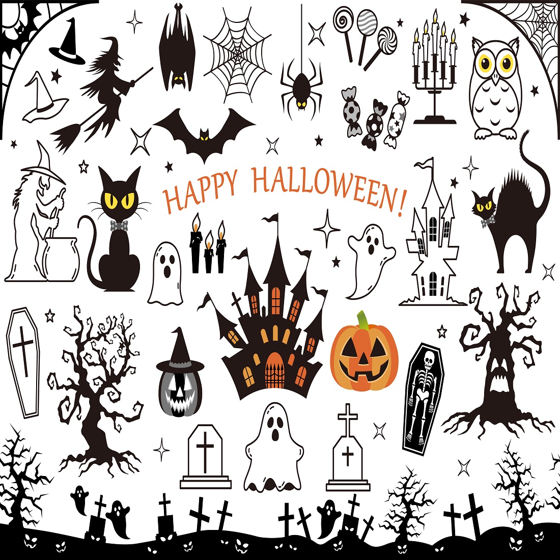 Happy Halloween vector design element set isolated white background preview image.