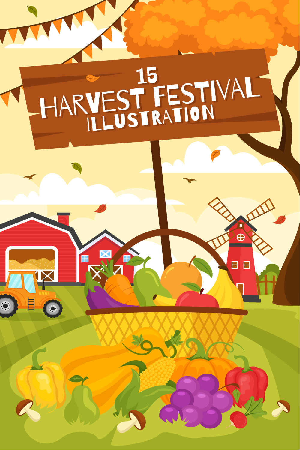15 Happy Harvest Festival Illustration pinterest preview image.