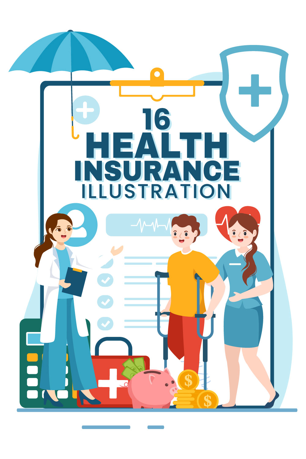 16 Health Insurance Illustration pinterest preview image.