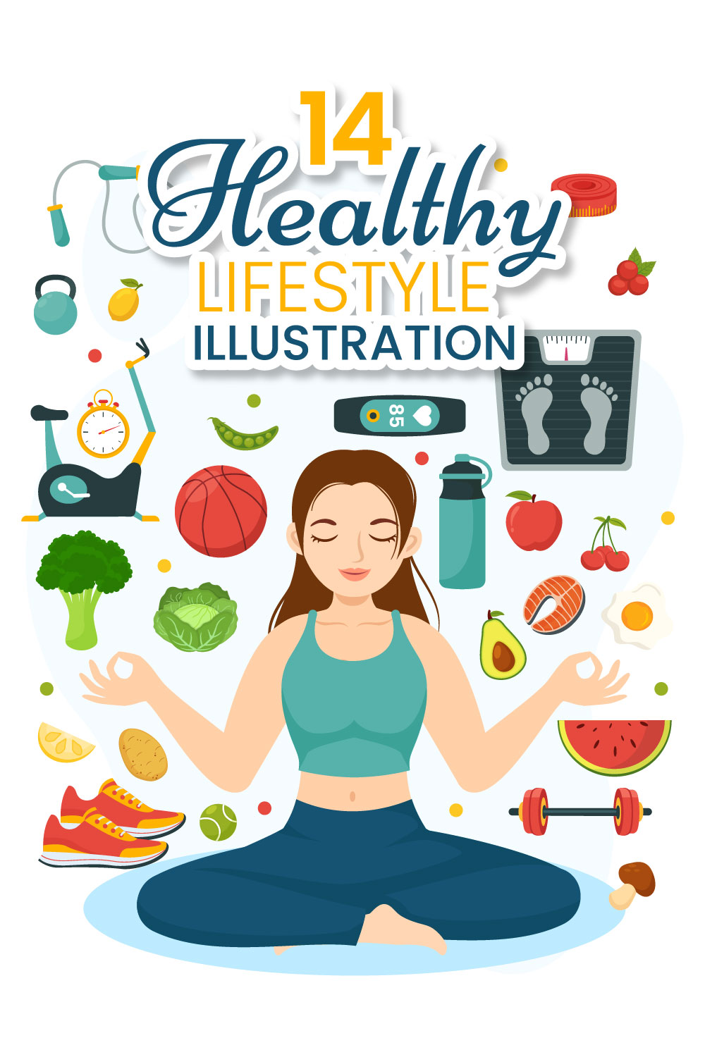 14 Healthy Lifestyle Vector Illustration pinterest preview image.