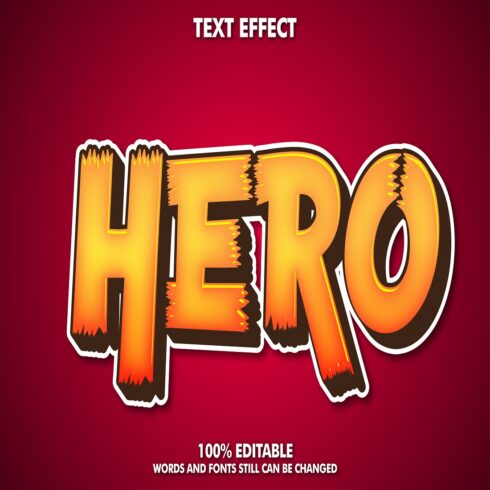 Hero sticker label editable cartoon text effect cover image.