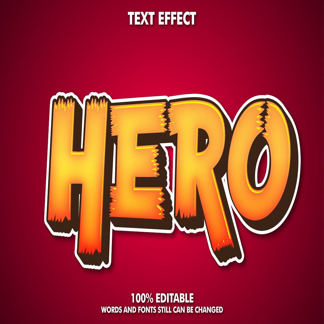 Hero sticker label editable cartoon text effect preview image.