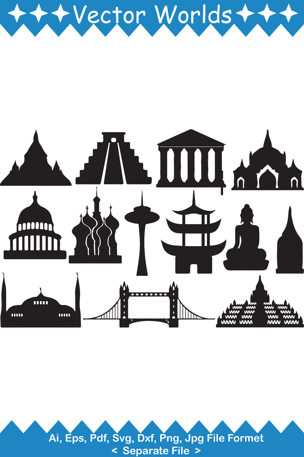 World Famous Sights SVG Vector Design pinterest preview image.