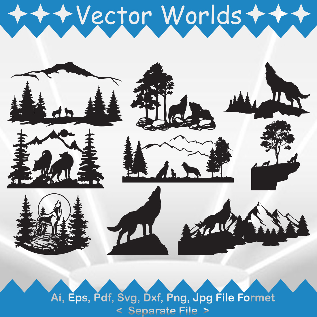 Wolf Mountain Scanary SVG Vector Design preview image.