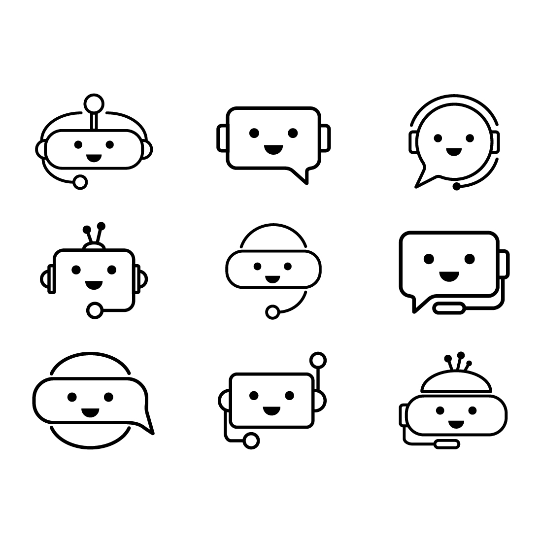 Set of 30 Robot and Chats Bot line Icons preview image.