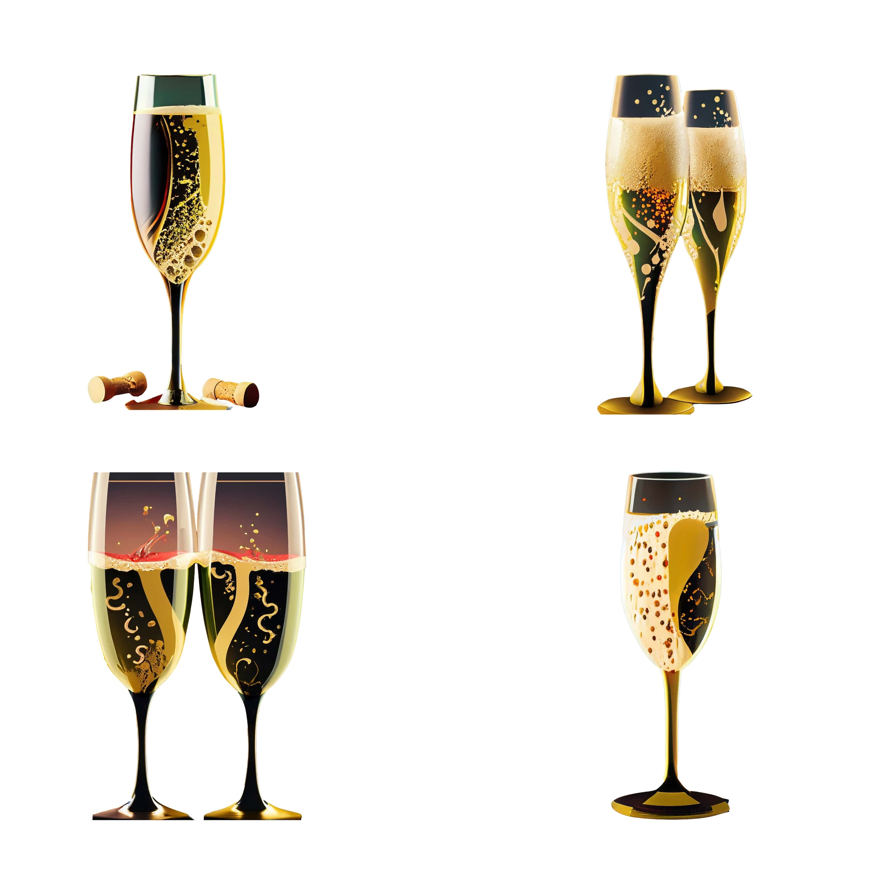 illustration of a set of glasses of champagne with a cork. 968