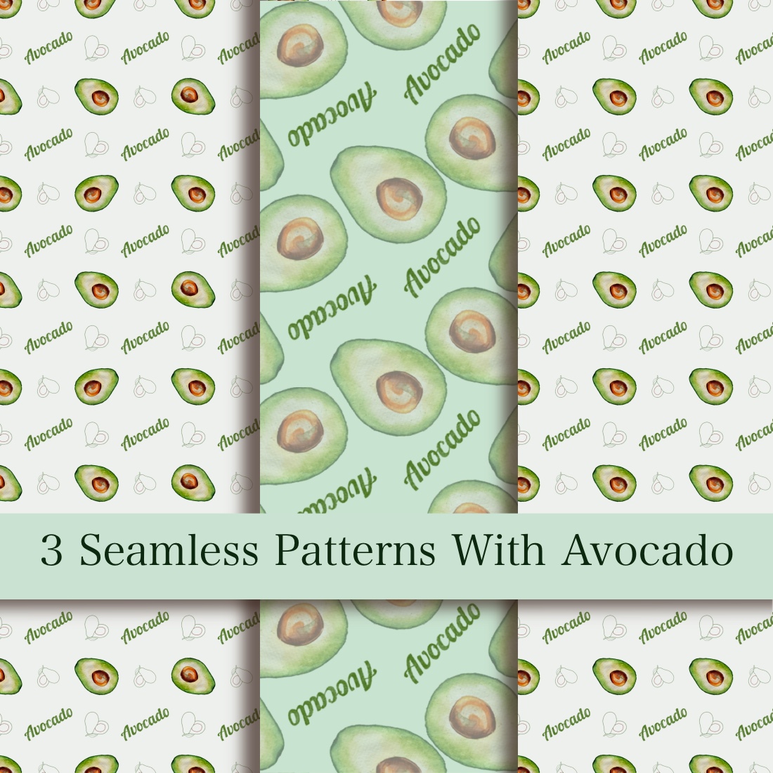 3 seamless patterns with avocado cover image.