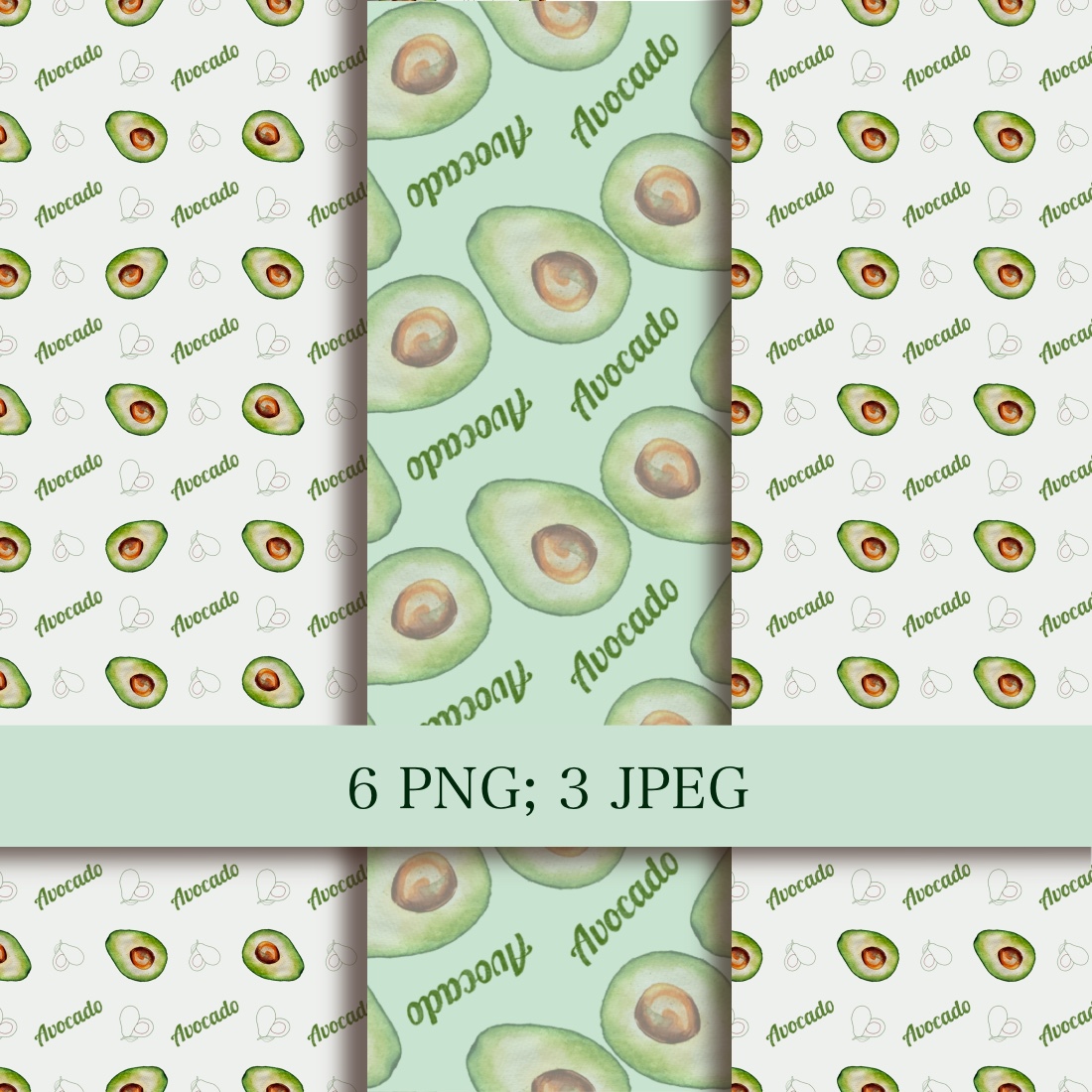 3 seamless patterns with avocado preview image.