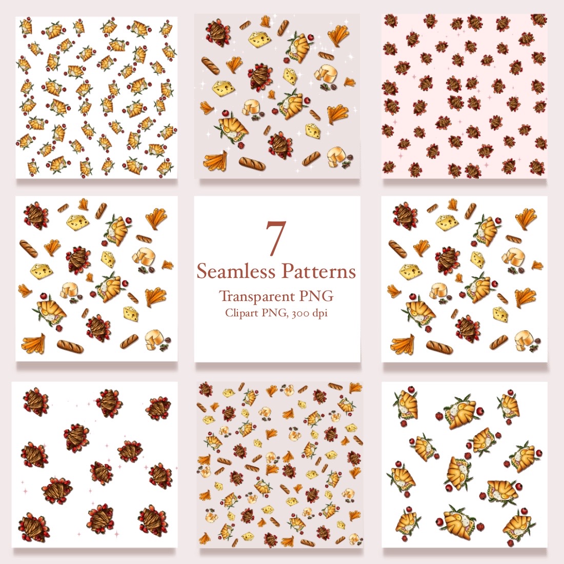 Seamless Transparent Patterns FOOD illustrations cover image.