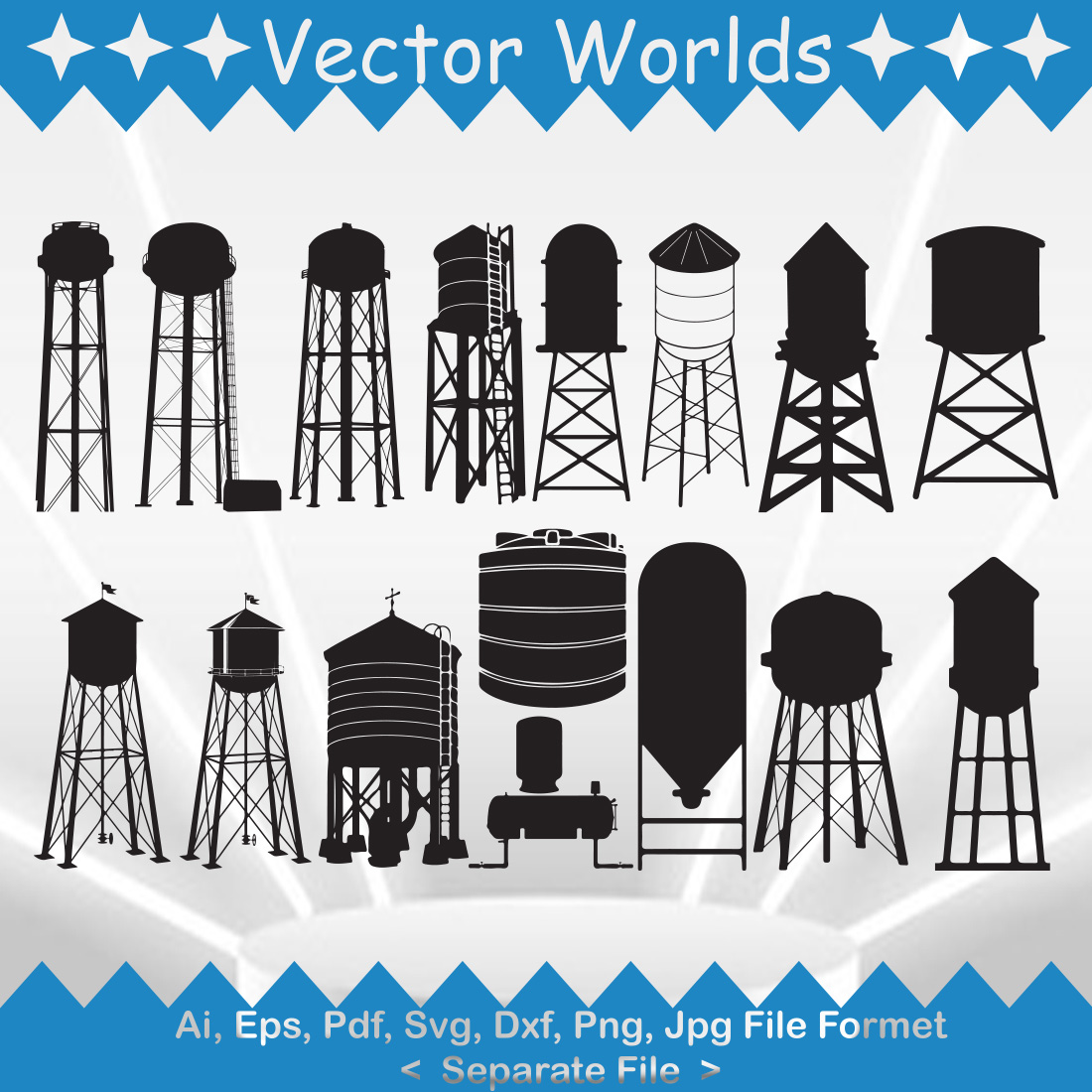 Water Tower SVG Vector Design preview image.