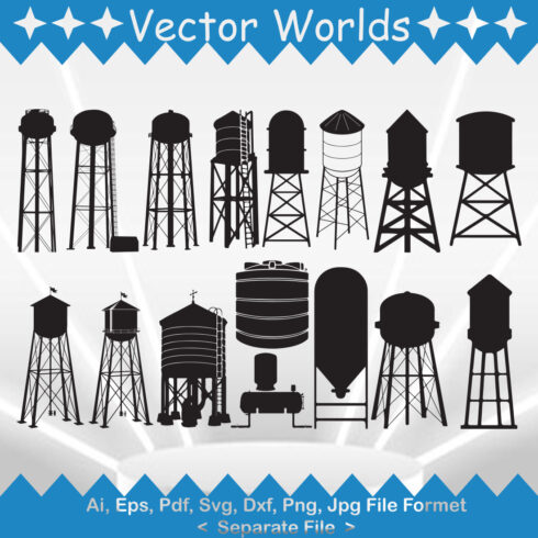 Water Tower SVG Vector Design cover image.