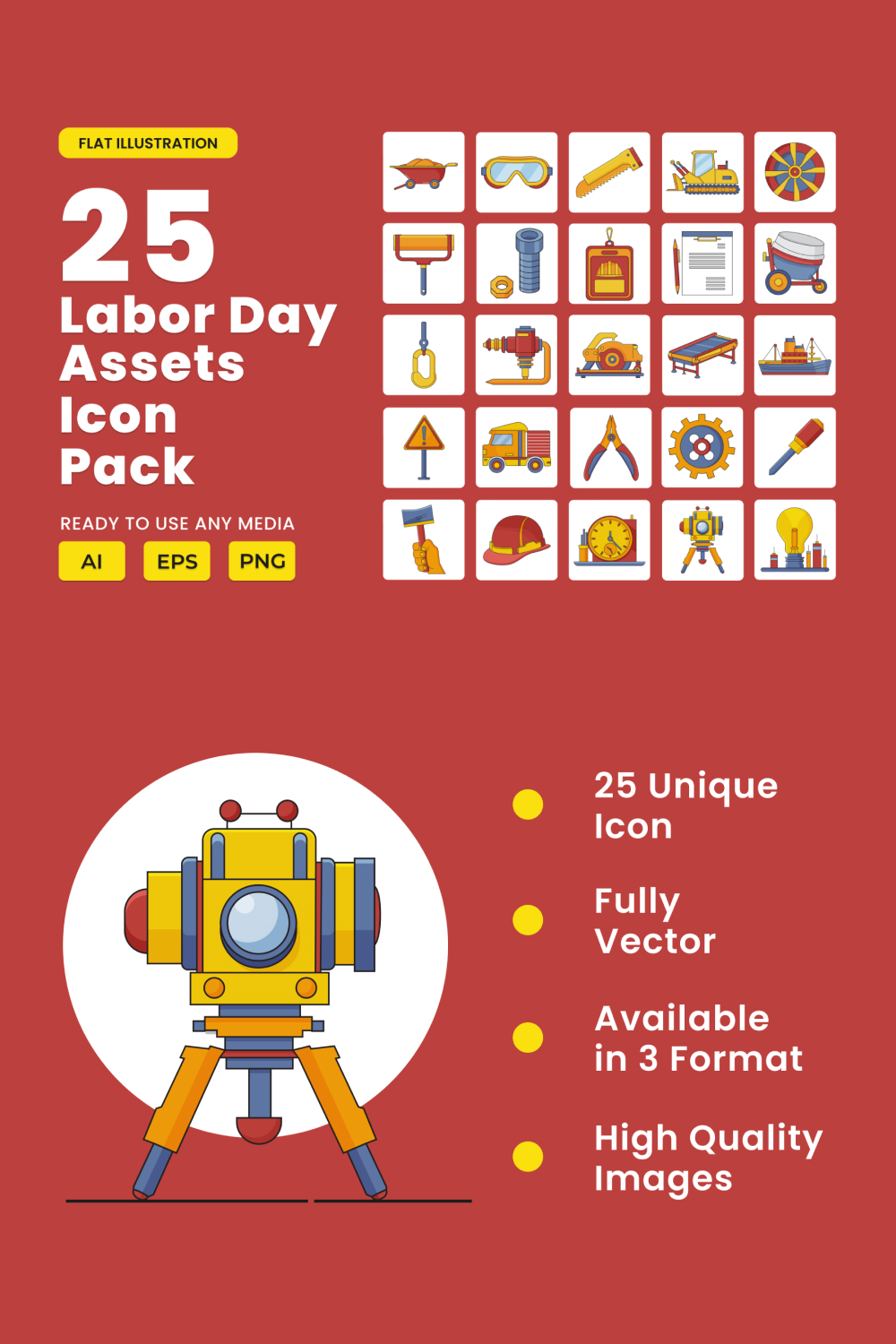 Labour Day 2D Icon Illustration Set Vol 2 pinterest preview image.