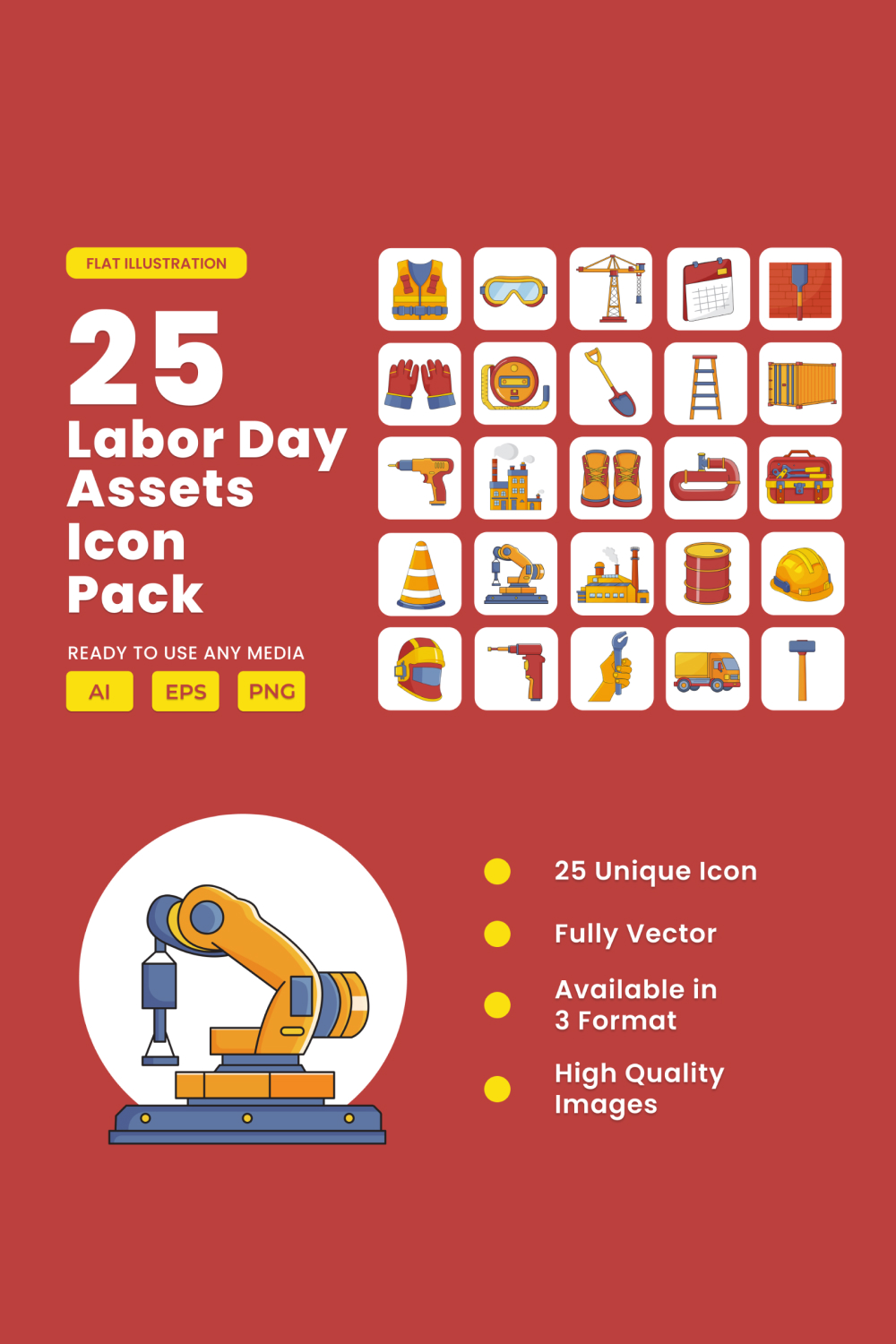 Labour Day 2D Icon Illustration Set Vol 1 pinterest preview image.