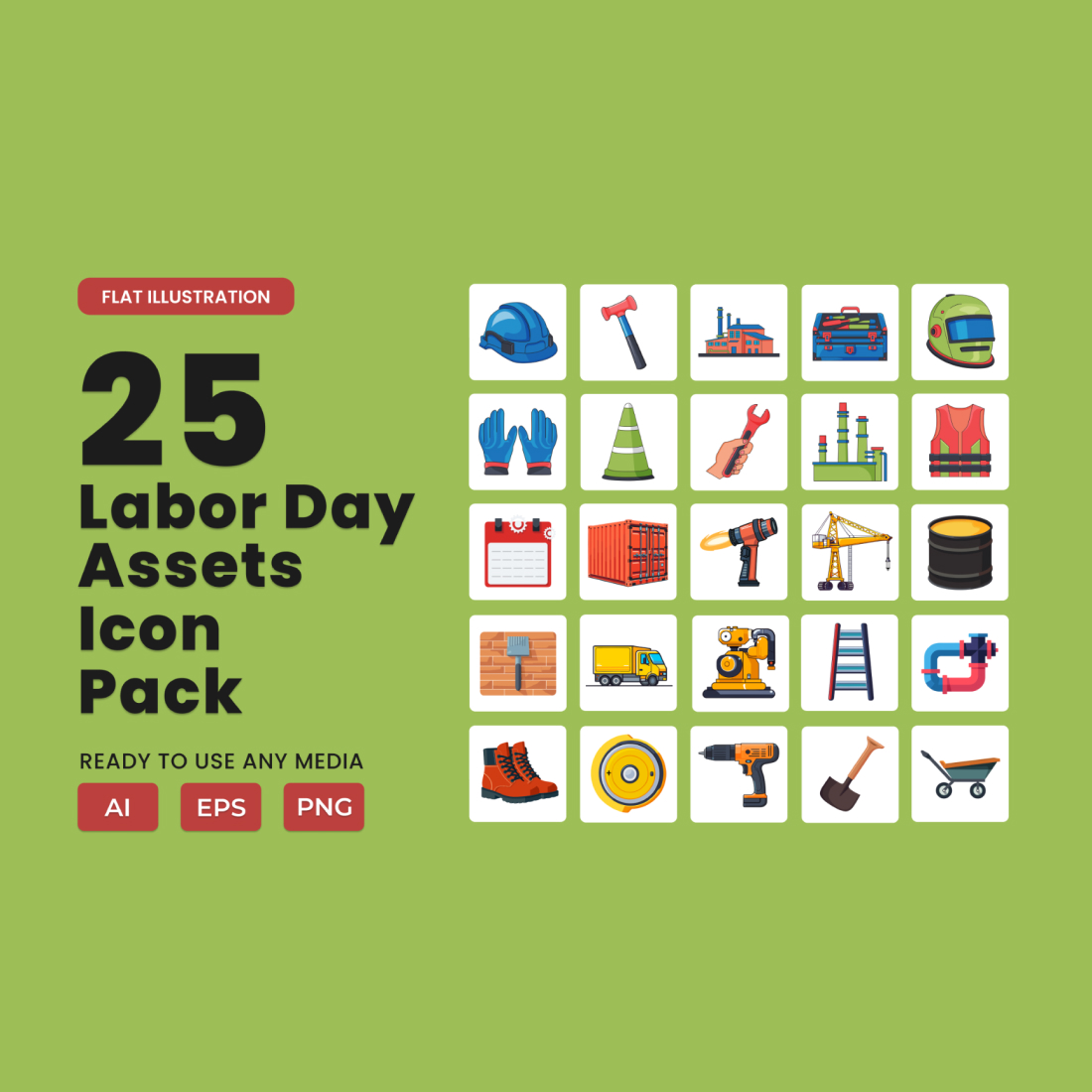 Labour Day 2D Icon Illustration Set Vol 3 preview image.