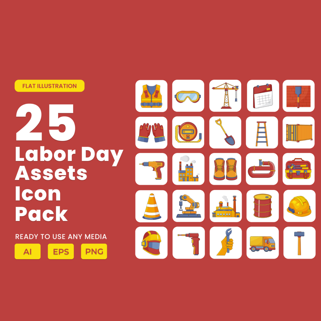 Labour Day 2D Icon Illustration Set Vol 1 preview image.