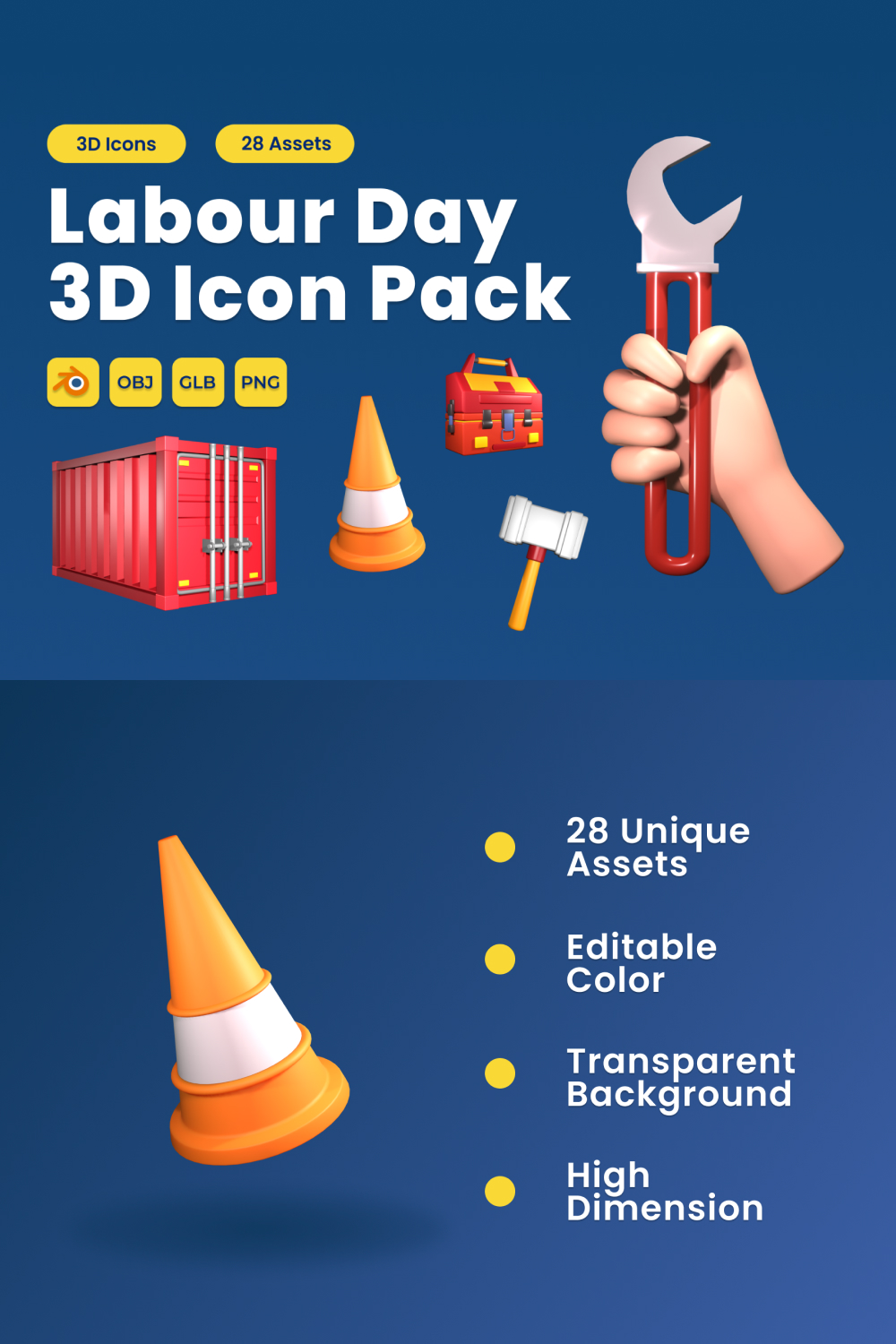 Labour Day 3D Icon Pack Vol 3 pinterest preview image.