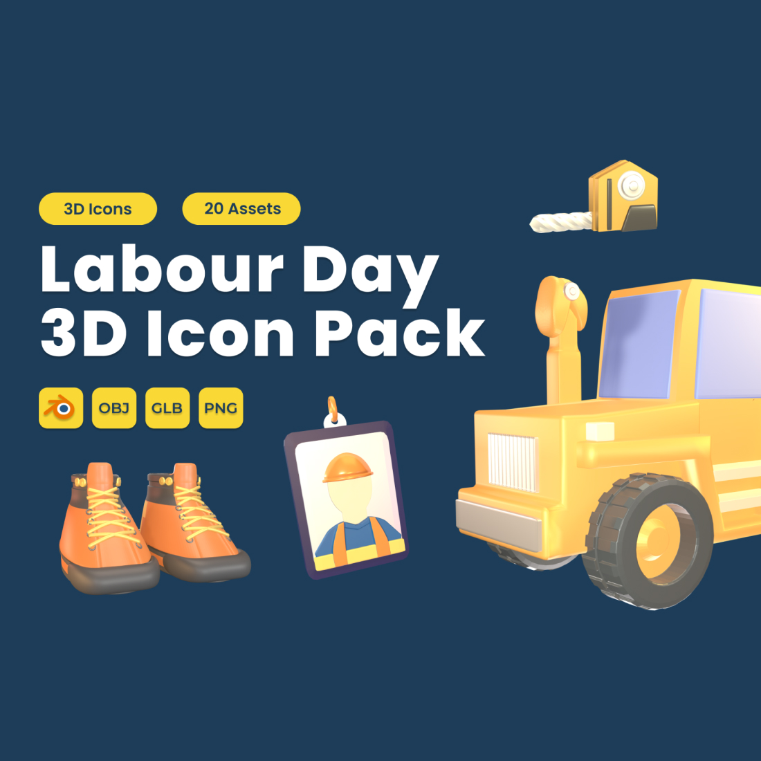 Labour Day 3D Icon Pack Vol 12 preview image.