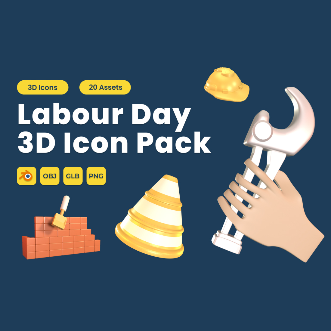 Labour Day 3D Icon Pack Vol 11 preview image.