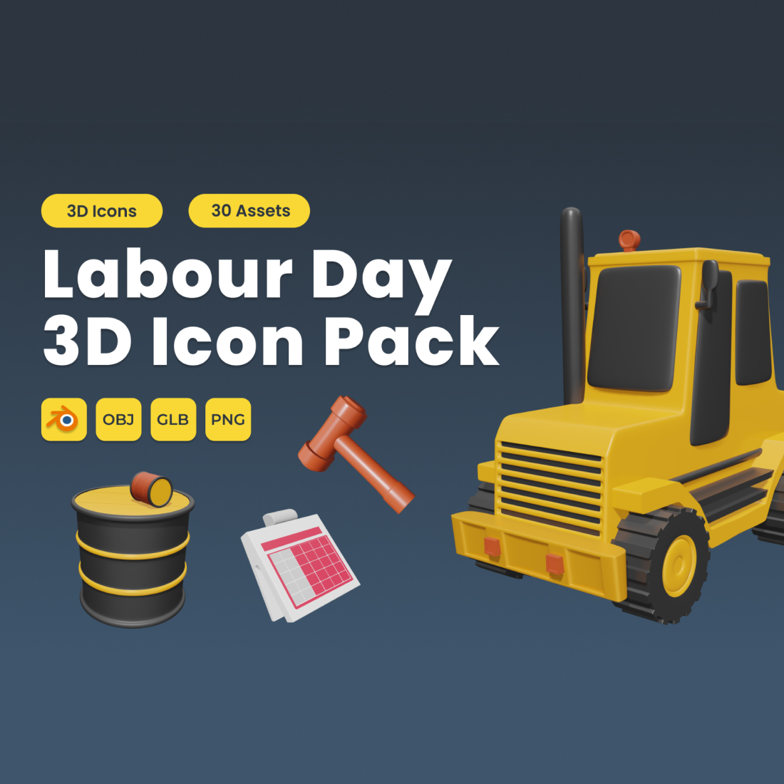 Labour Day 3D Icon Pack Vol 1 preview image.