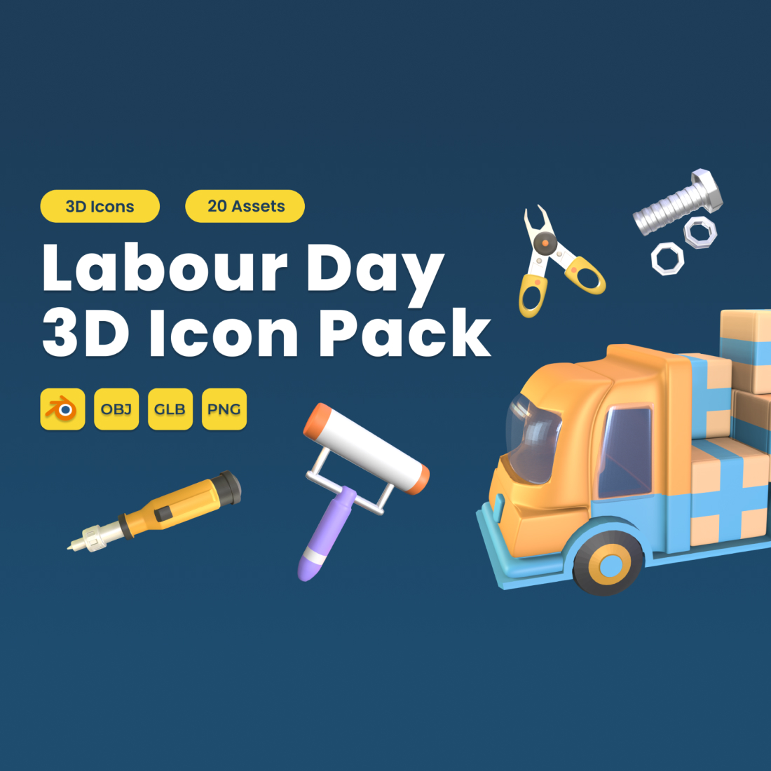 Labour Day 3D Icon Pack Vol 6 preview image.