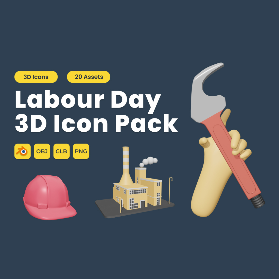 Labour Day 3D Icon Pack Vol 7 preview image.