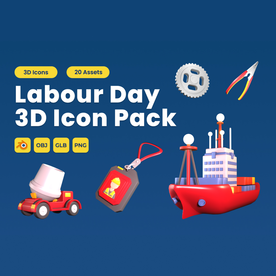 Labour Day 3D Icon Pack Vol 4 preview image.