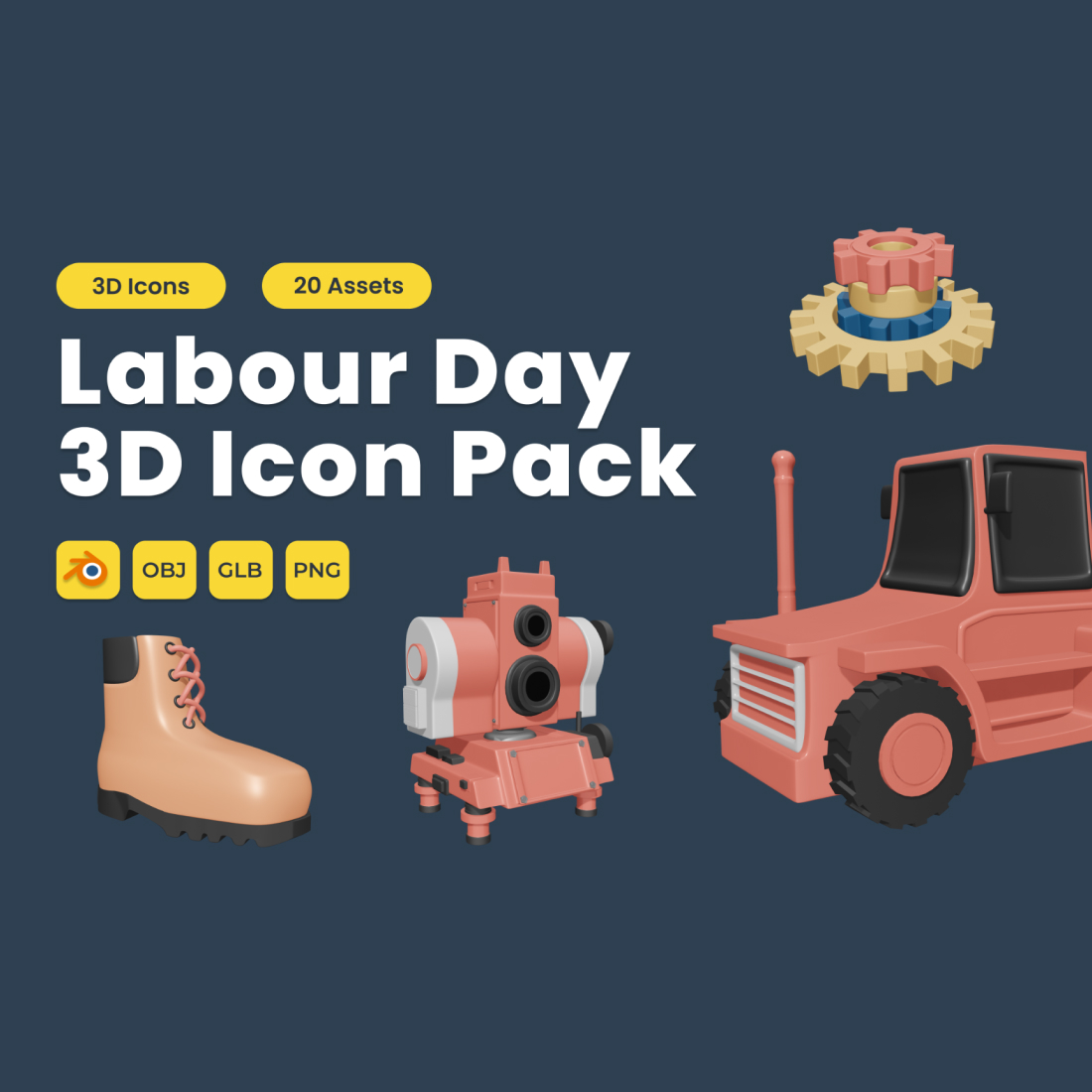 Labour Day 3D Icon Pack Vol 8 preview image.
