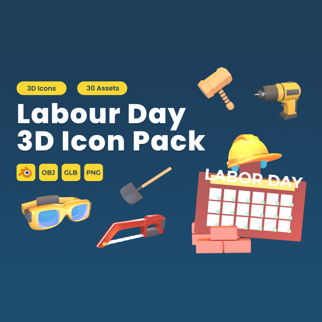 Labour Day 3D Icon Pack Vol 5 preview image.