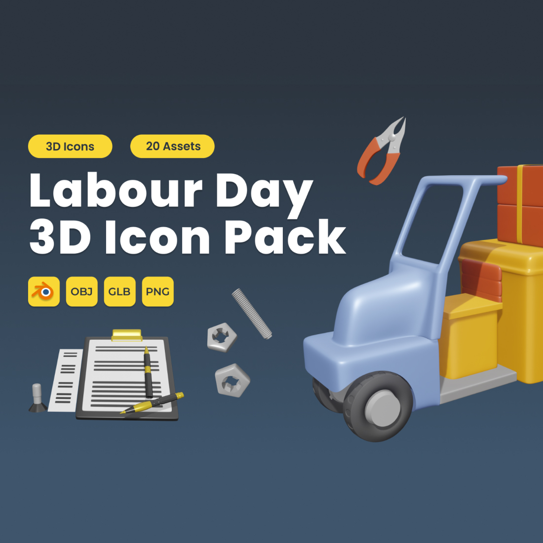 Labour Day 3D Icon Pack Vol 2 preview image.