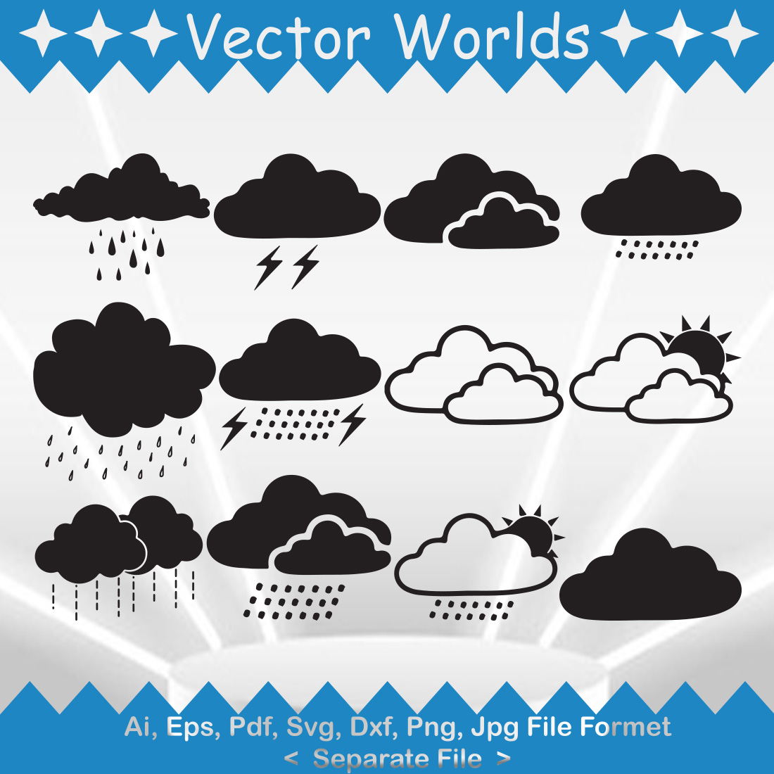 Rainy Cloud Sky SVG Vector Design cover image.