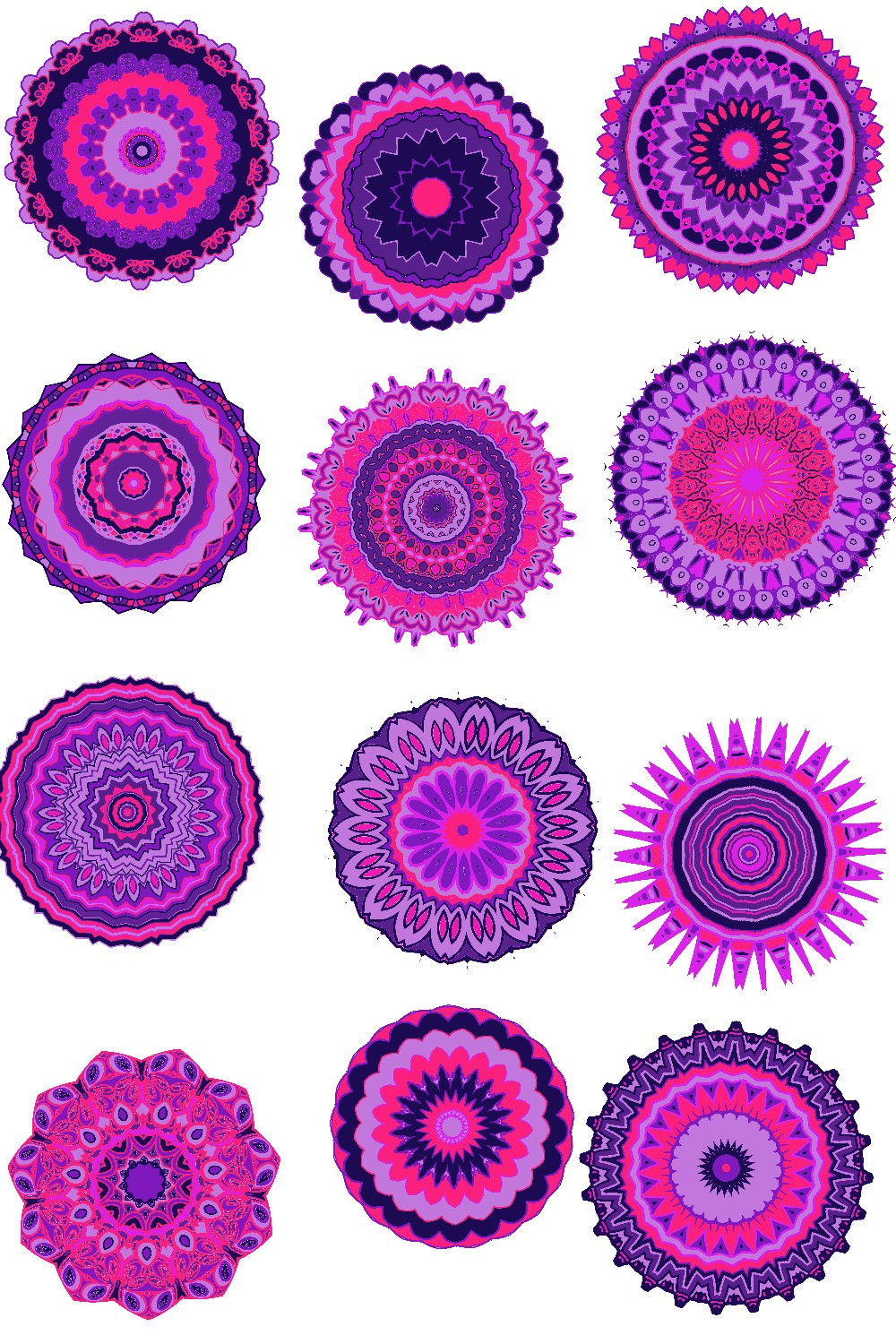 12 Mandala Stickers Magenta DXF SVG PNG pinterest preview image.